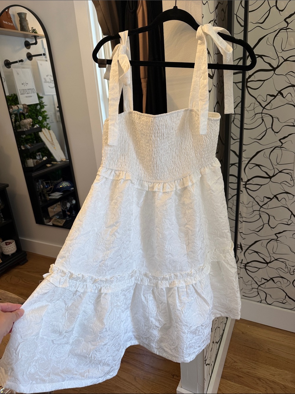 Listicle White Mini Sundress with Smocked Bodice and Tie Straps